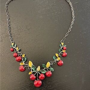 Cherry Charm Necklace Betsy Johnson red enamel cherries